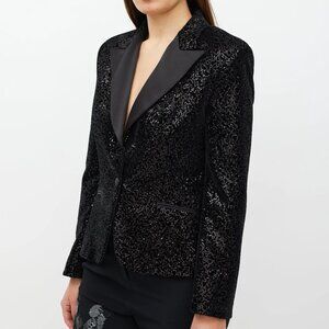 REDEMPTION Black Sequined Velvet Blazer FR40 US 6 $1900